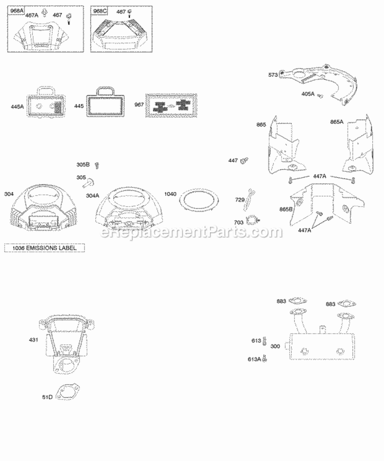 Air Cleaner Blower Housing Exhaust System Diagram and Parts List for 441677-0112-B1  Briggs and Stratton Engine